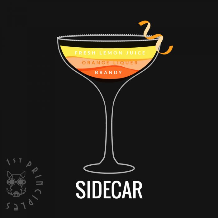 The Sidecar Cocktail mixes brandy, orange liqueur and fresh lemon juice.