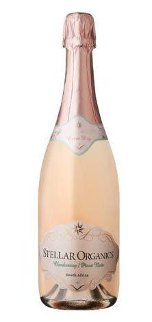 A bottle of Stellar Organics Chardonnay/Pinot Noir Sparkling.