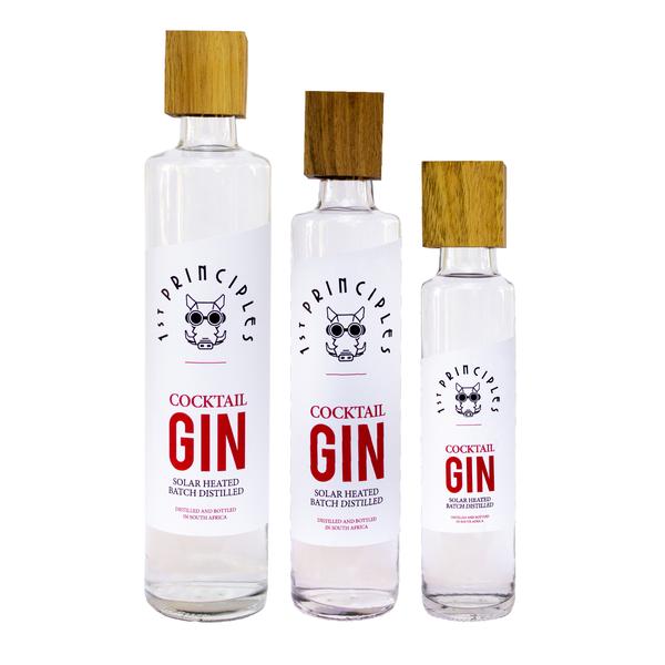 1st Principles Cocktail Gin is available in 3 sizes: 750ml, 500ml and 250ml.