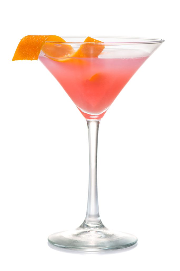 cosmopolitan cocktail with orange peel garnish